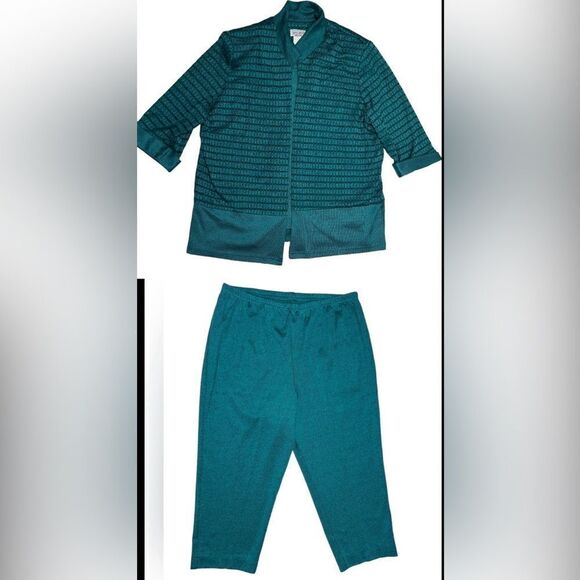 Vintage Blue Matching Blazer Set High Rise Blue Capri Pants Ankle Pants Stretch - Picture 1 of 13